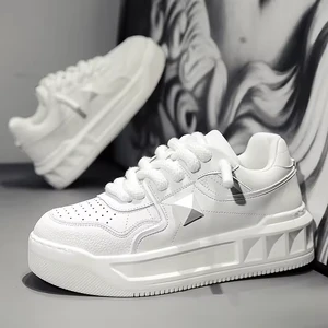 Trendy White Thick-Sole Board Shoes for Men Luxury Designer Breathable Summer Exercise Footwear Inner Height Increase