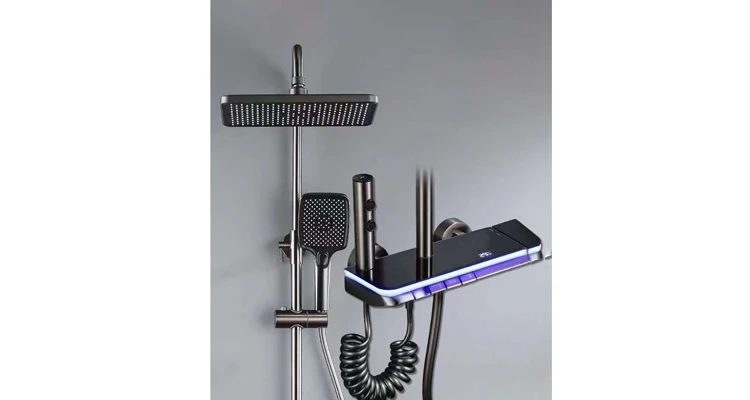 New Piano Key Shower Set Gray Bathroom Digital Display Faucet Shower ...