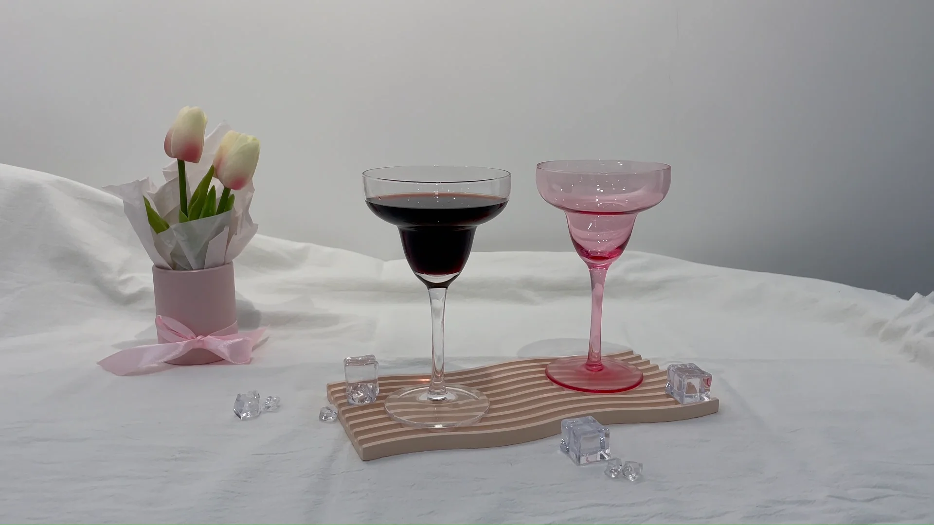 Ribbed Champagne Coupe- Set 4 Blush