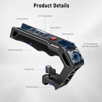 NEEWER NATO Top Handle with Record Button, Comfort Silicone Grip with QR NATO Clamp, 3/8" ARRI Locating Hole, Cold Shoes 1/4" detail image
