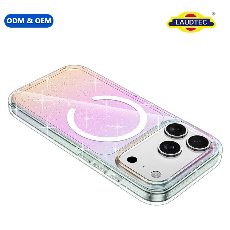 Wholesale Optical Gradient Glitter TPU+PC Shockproof Magnetic Phone Case Anti-Yellow Wireless Charging for 18 Pro for