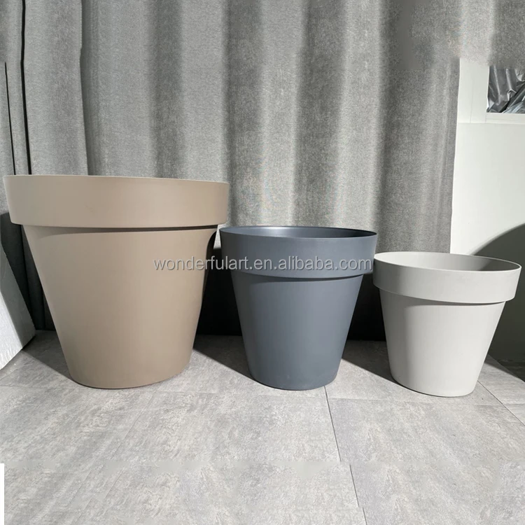 OEM customer Nordic Style large plastic flower pots Balcony round thickened Hollen resin floor-to-ceiling large flower pots