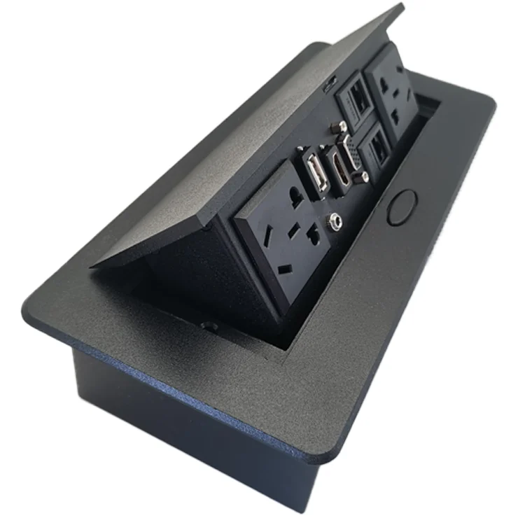 Black Top Grade Desktop Power Socket Usb Double 16a 2-Pin/3pin Sockets Slowly Pop up Embedded Conference Desktop Socket