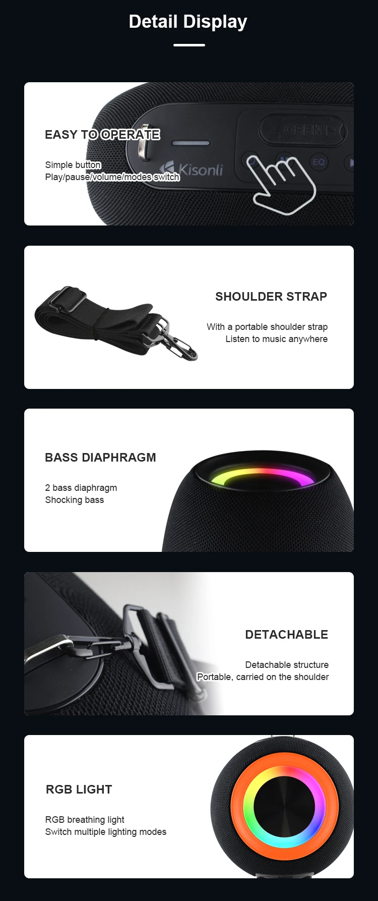 Kisonli K8 Professional Blue Tooth Speaker Custom logo Big Portable Speaker with 50W