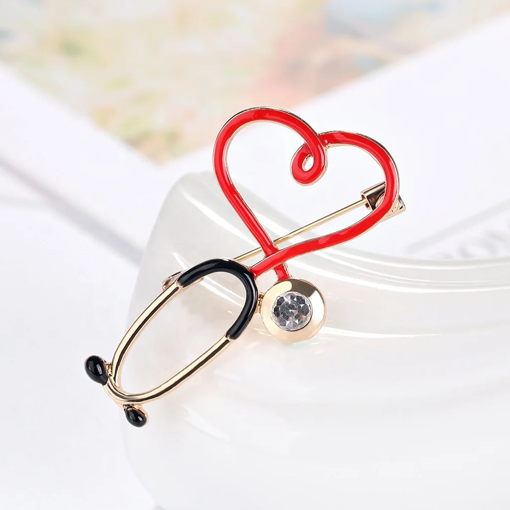 Medical Nurse Rhinestone Brooch Stethoscope Enamel Nurse Doctor Brooches Pins Nursing Gift Accessories