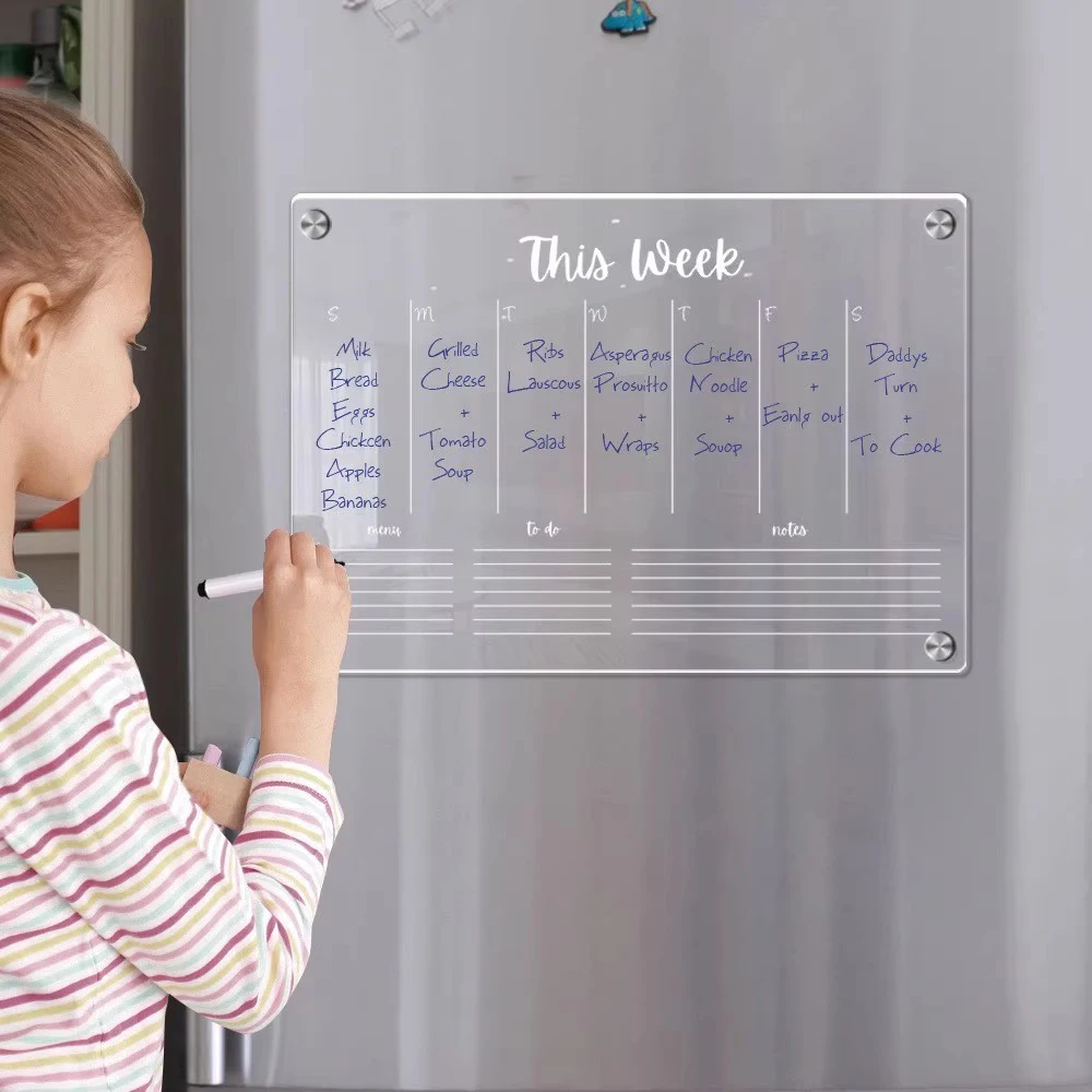 Ежемесячный Еженедельный планировщик доска холодильник магнитный календарь акриловая магнитная для сухого стирания