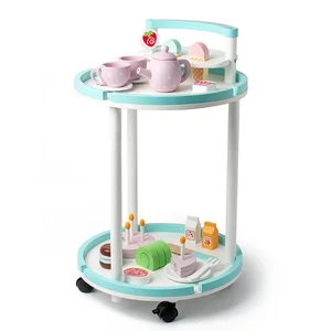 Best-selling Wooden Kitchen Toy Simulation Cake Funny Cut Trolley Afternoon Tea Pretend Shopping Cart Educational Games for Kids
