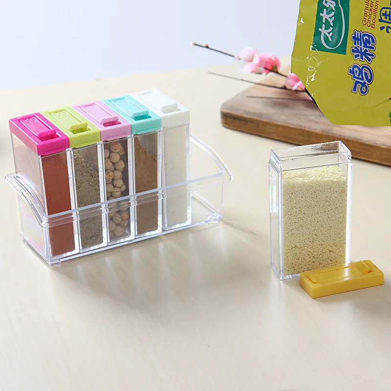 Spice Bottle Set  Seasoning Condiment Storage Spice Containers Square Transparent Salt Sugar Pepper Spice Jar with Tray Rack