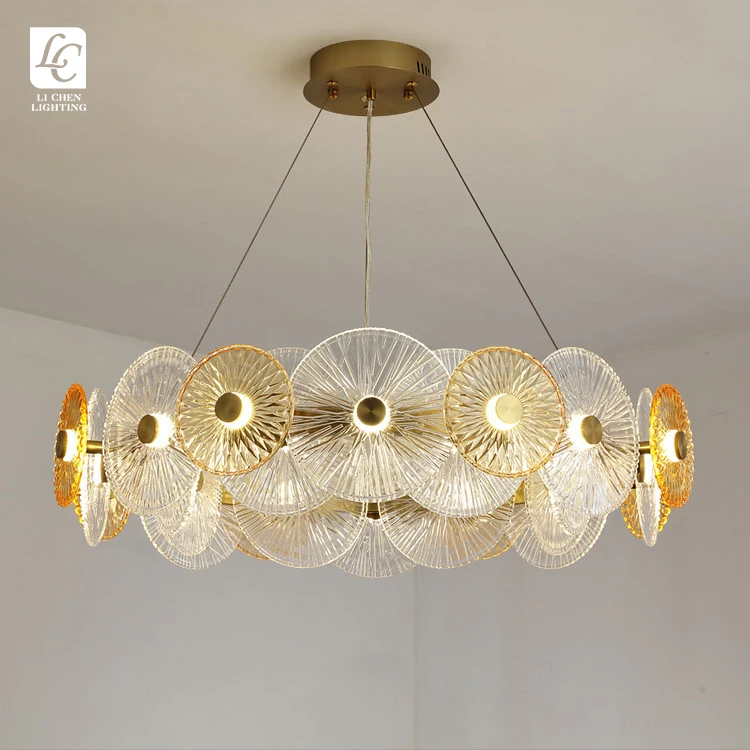 P0039 Luxury Textured Glass Chandelier – Modern Ice Glass Suspension Lamp for Villa Living Room