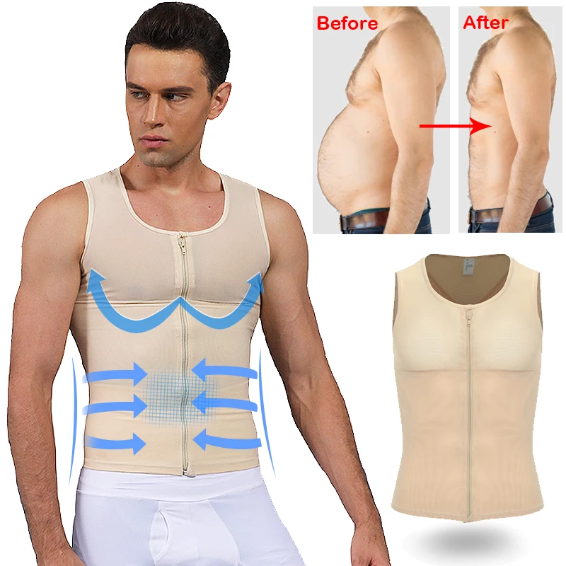 Men Slimming Body Shaper Tummy Belly Compression Vest Corset Waist Girdle Shirt 