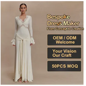 Custom Apparel Women Dresses Summer White Lace Women's Dress Long Sleeved V-Neck Slim Tight Backless Maxi Party Ladies Dresses