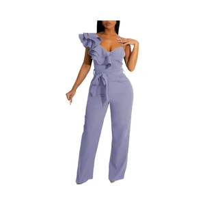 Women's Summer Casual V-Neck Sleeveless Romper Sexy Backless Belted Wide Leg Pant for Party Clubwear Digital Jumpsuits Playsuits