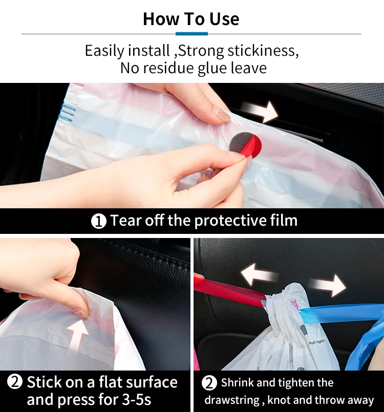 Disposable Car Seat Trash Bag With Drawstring Self Adhesive Waterproof