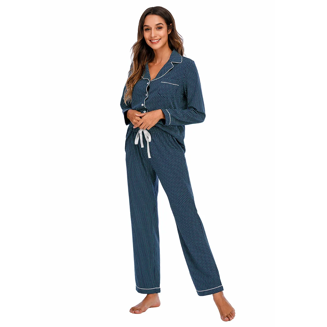 SWOMOG Women’s Pajamas Set Long Sleeve Sleepwear with Long Pants Soft Modal Loungewear Pj Set 