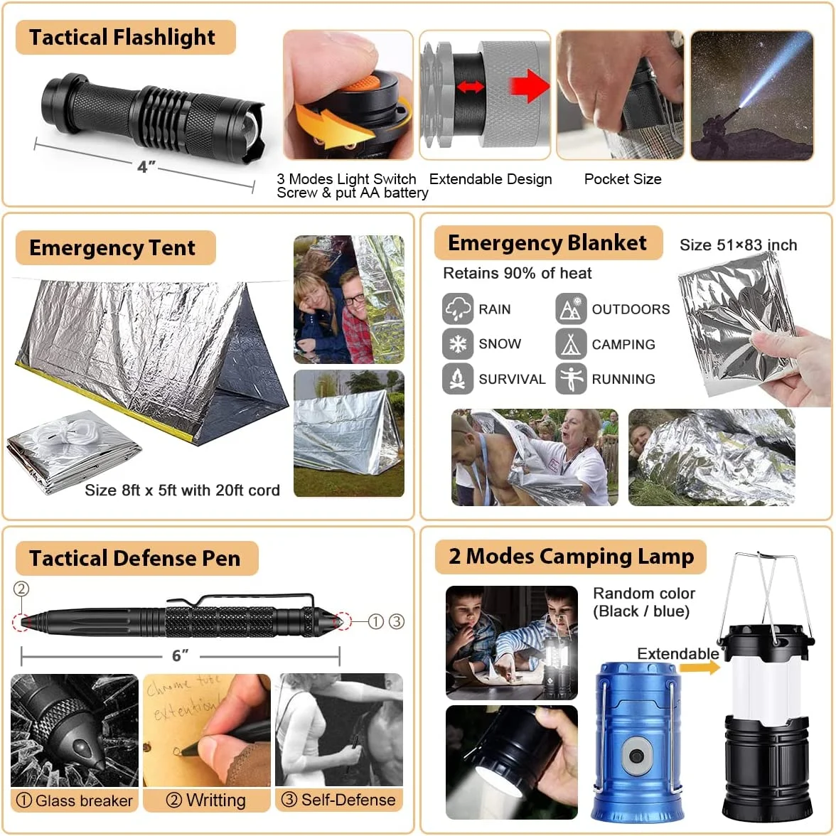 OEM Molle System Compatible 250pcs Camping Survival Gear Emergency Survival Kit First Aid Kit with Tent Metal Hammer Shovel supplier