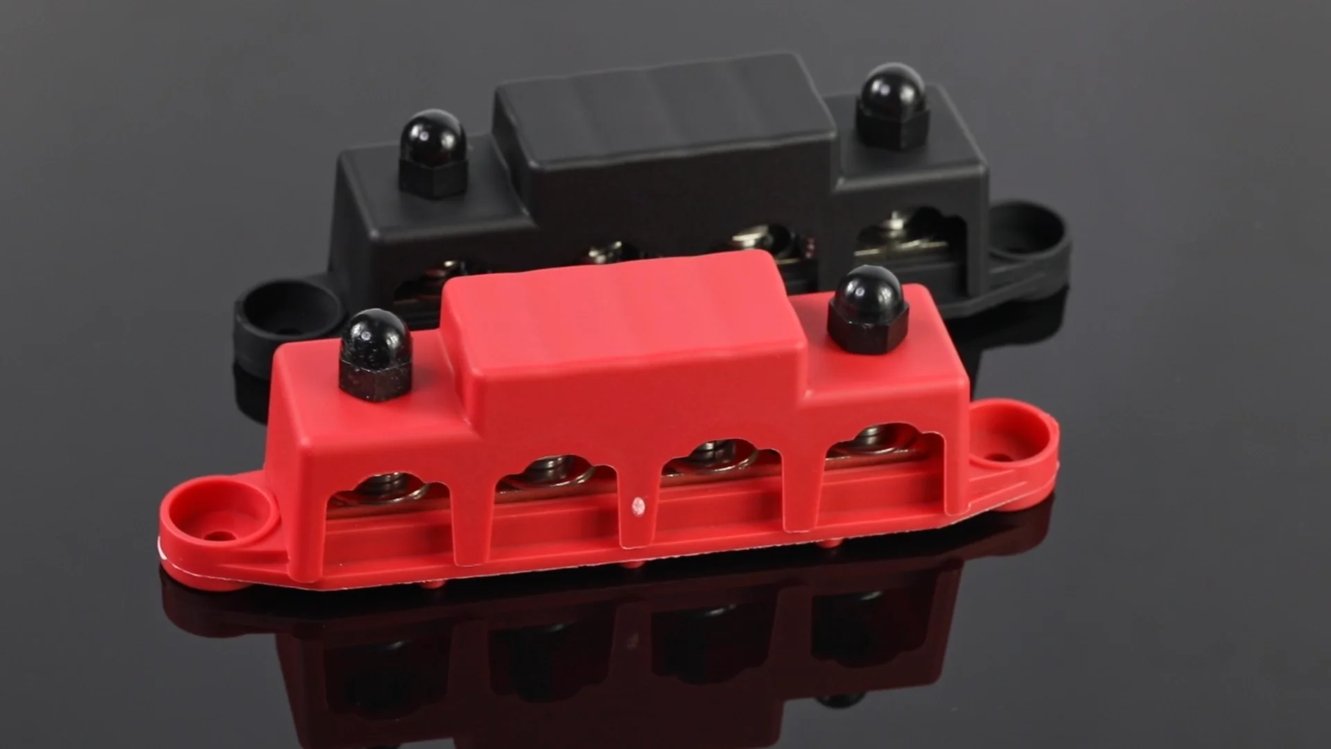 250A Power Distribution Block Bus Bar Set (Red & Black) - 12V-48V With 4 M10 Posts & 6 #8 Screw Terminals For Automotive, RV & Solar Applications