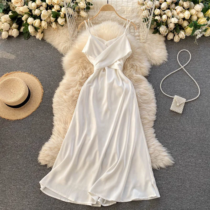 2021 Summer Sexy Spaghetti Strap Long Dresses Female Elegant Backless Party  Dress for Ladies