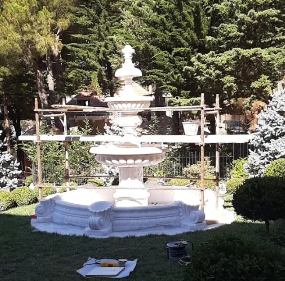 
 3 уровня Белый Мраморный водяной фонтан для сада  