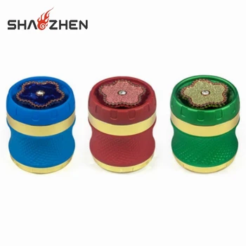 Hot Selling Wholesale Zinc Alloy Rubber Paint Zinc Alloy Four-layer Floral Rotating Tobacco Grinder for Coffee Beans and Spice