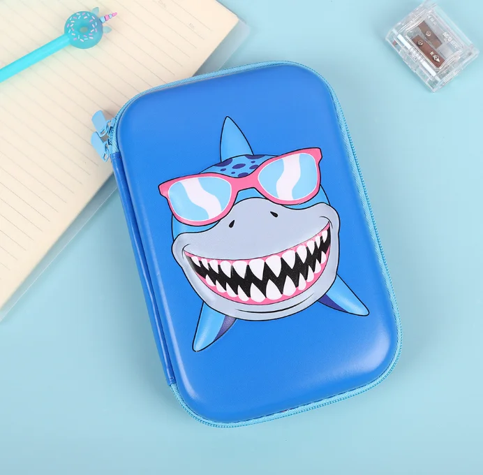 EVA Kids Organizer Bag Rectangle Stationery Box PU Fabric Cartoon Unicorn Dinosaur Shark Pencil Case