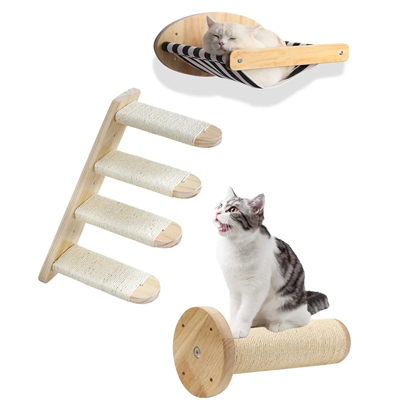 Eco-freindly Wooden Floating Cat Wall Shelves Hammock And Perches Wall ...