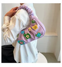 Fashion Trendy Wholesale Handbags New Small Jelly PU Lady Underarm Patent Leather Bags Flower Half Moon Hand Bag for Women