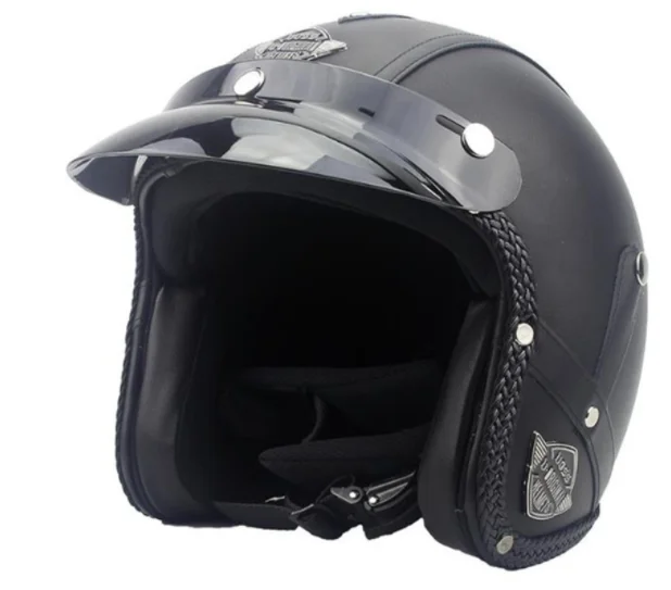 Hand Made Four Seasons Personality Retro Helmet Battery Car 3 / 4 Autumn and Winter Leather Helmet Classic Half Helmet