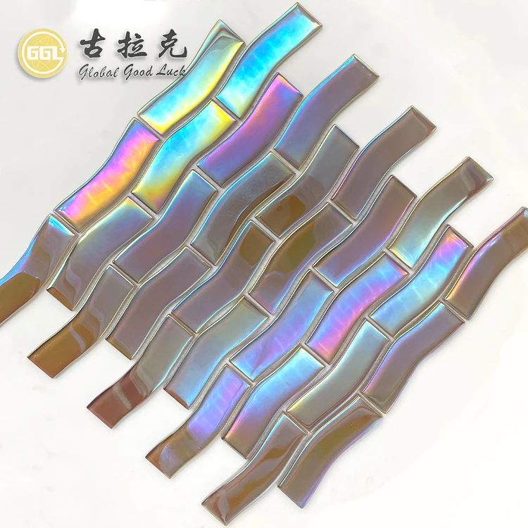 iridescence glass mosaic tile swimming pool tiles in wave shapes