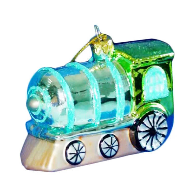 Custom made decorative hand blown glass train ornaments christmas tree hanging decorations factory