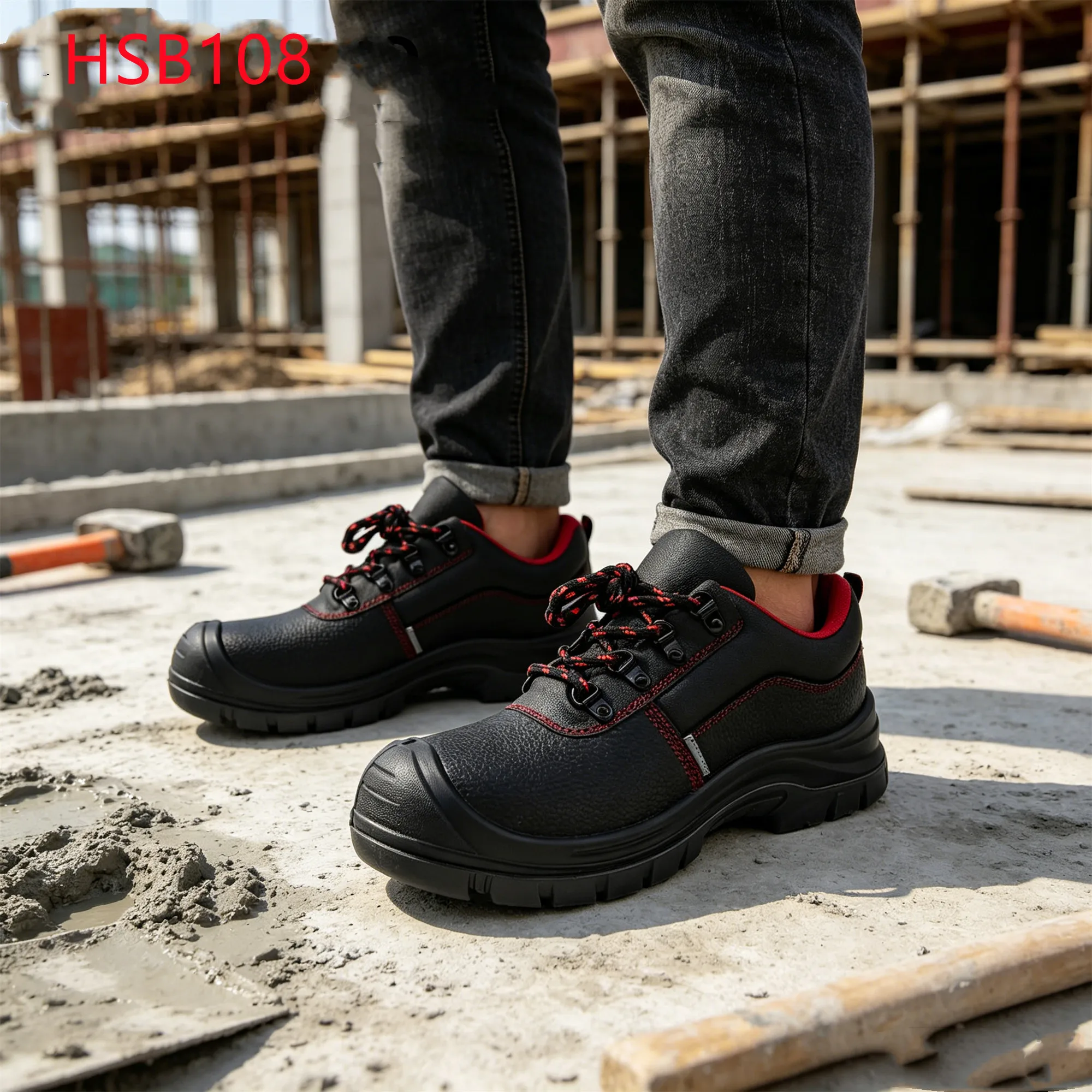 LXG,heavy Duty Work Anti-kick Molded Toe Wrap Low-cut Safety Boots African Red Lining Labor Shoes with Reflective Trim HSB108