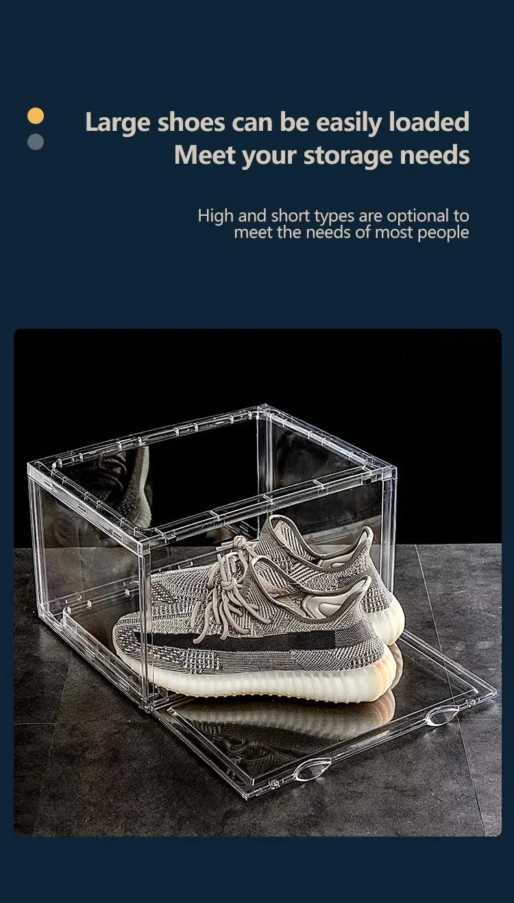 Hot Sale Acrylic Shoe Box Foldable Waterproof Magnetic Drop Design Dustproof Clear Sneaker Crates for Living Room Kitchen factory