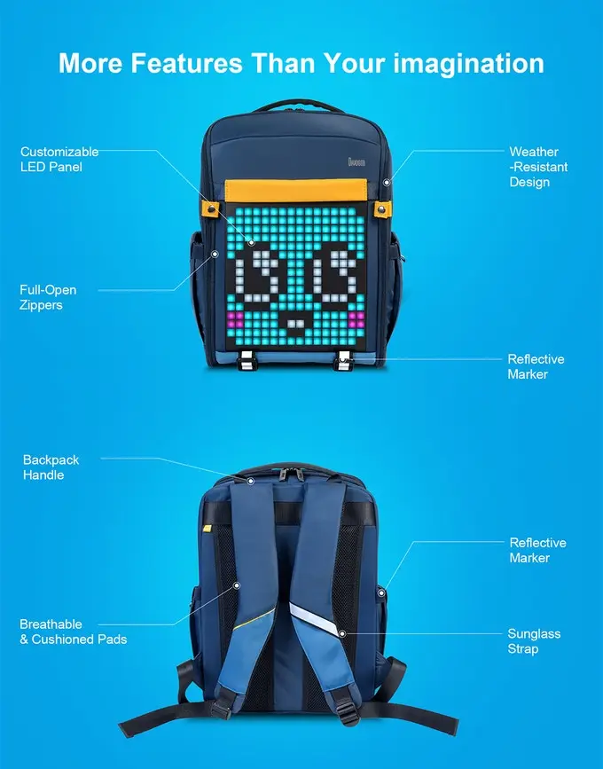 Divoom Backpack S Youngster's Customizable Led Backpack Customizable Led  Screen By App Control Waterproof - Buy Divoom Ditoo-plus Retro Pixel Art  Bluetooth Portable Speaker Alarm Clock Diy Led Display Board Cute Gift