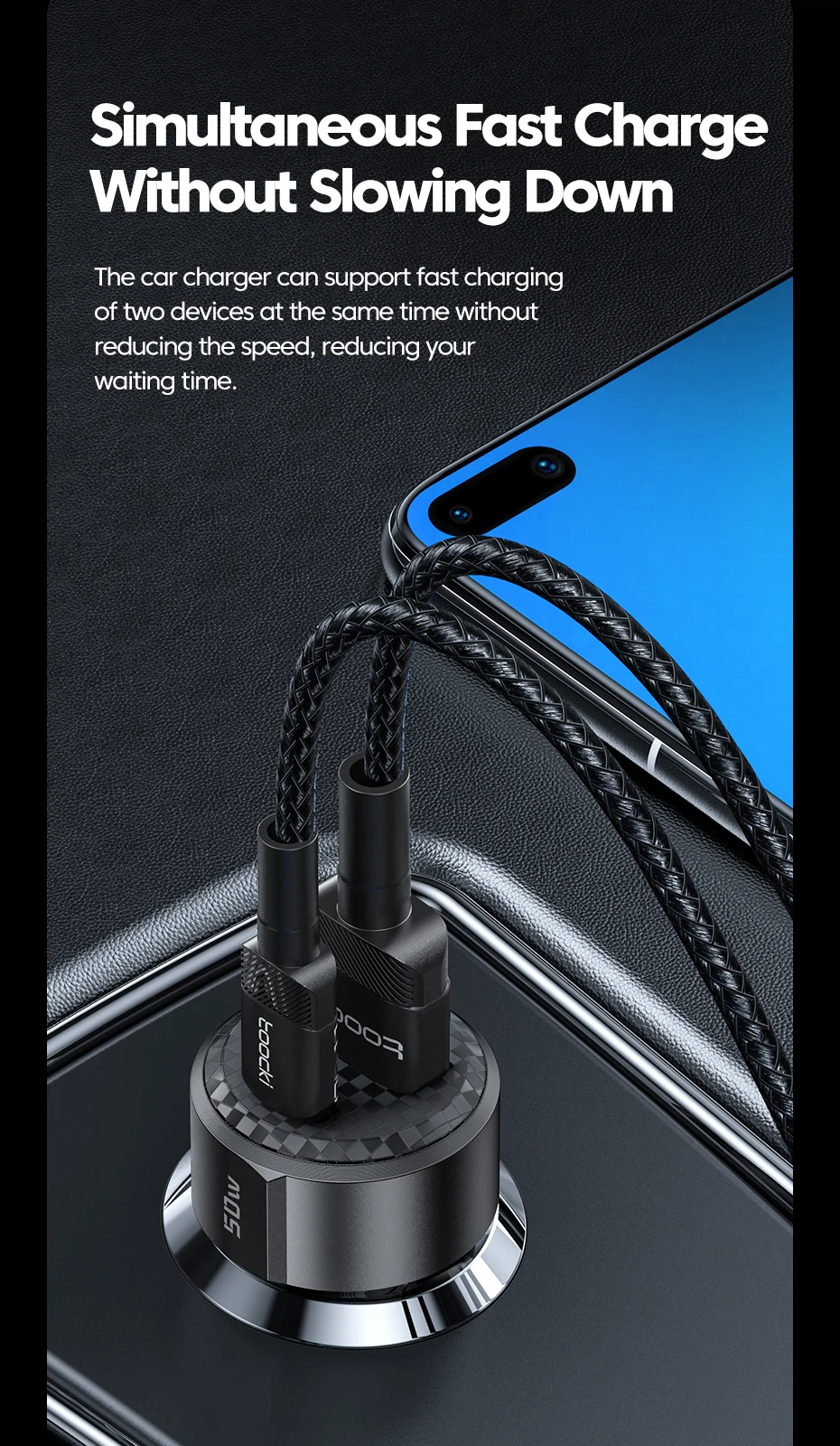 Toocki New Design 50w Universal Mobile Car Chargers Power A Type And