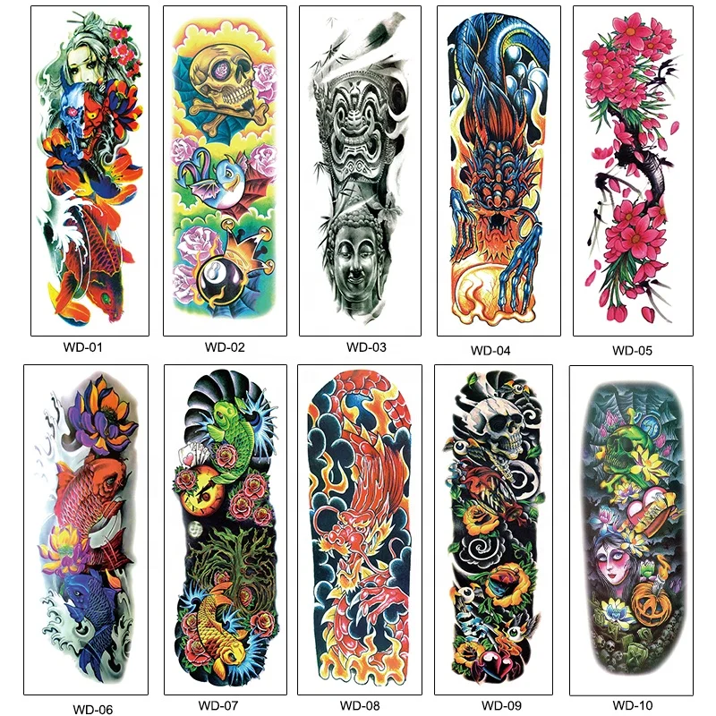 Eco-friendly 3D 4D 5D Colorful Black Eagle Dragon Tattoo Sticker Design Temporary Full Arm Sleeve Print for Men and Women