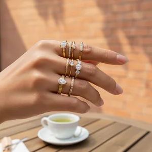 MW Women's Non Tarnish Jewelry 18K Stainless Steel Dainty Zircon Eternity Thin Stackable Ring Stainless Steel Solitaire Ring