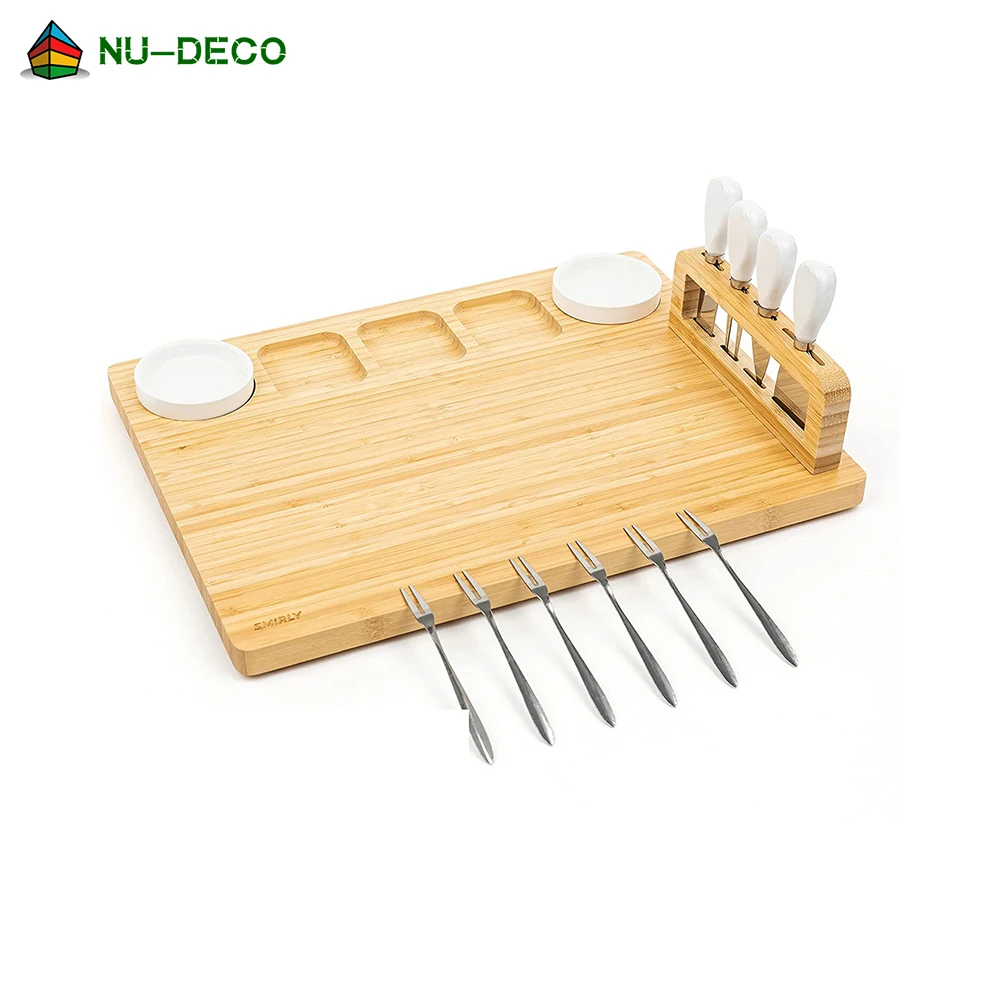 Large Bamboo Wooden Cheese Board Set With Knife Holder Buy