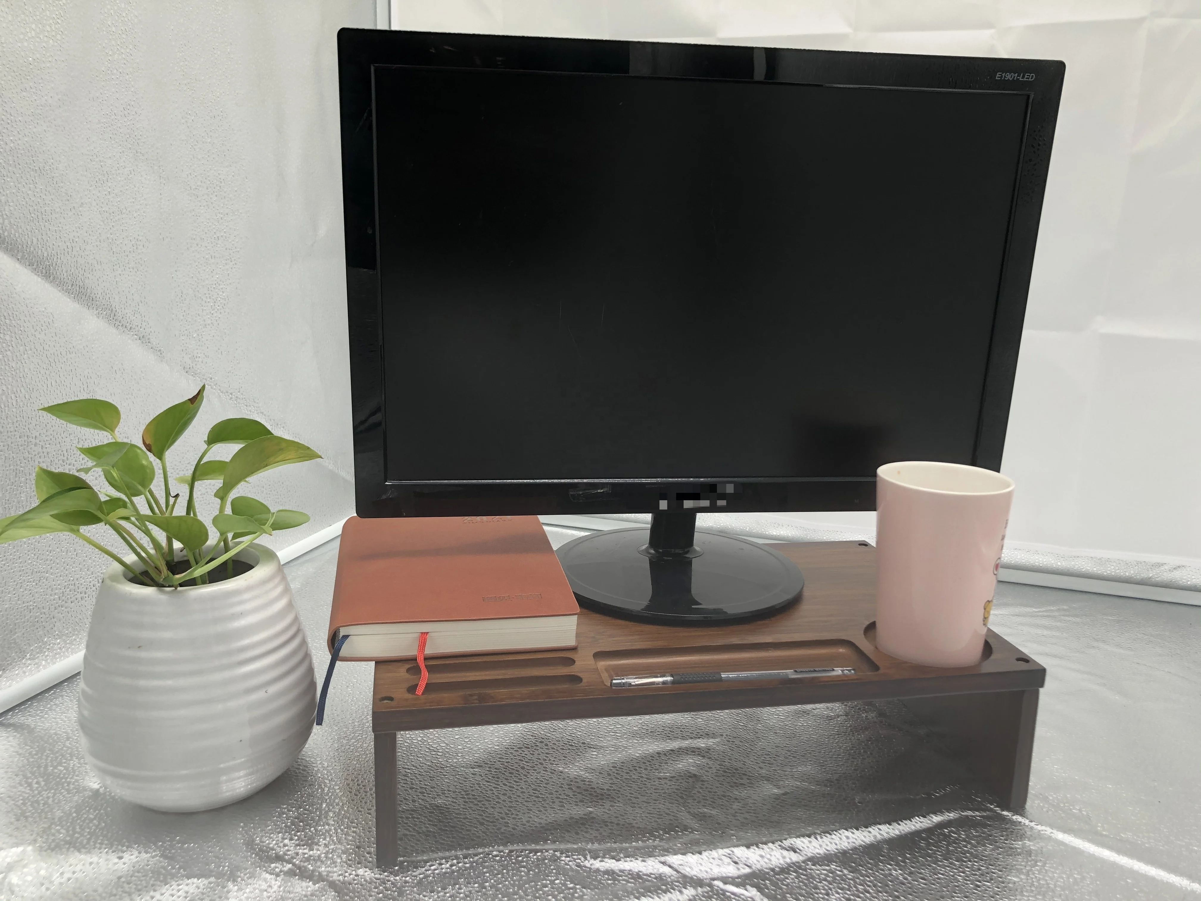 
 Бамбуковая/MDF офисная настольная подставка для монитора с органайзером для хранения  