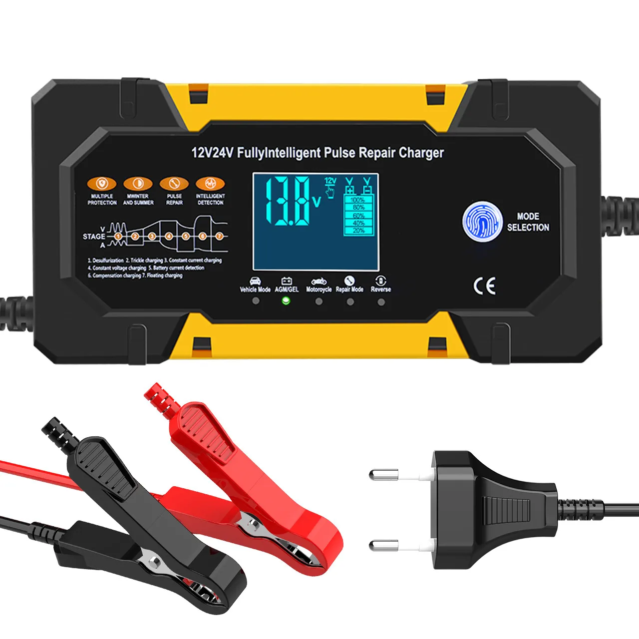 Smart 12v/24v Auto Car Battery Charger Fast 10A with LED 150W Output Power AC & DC Ports for Car or Motorcycle Repair manufacture