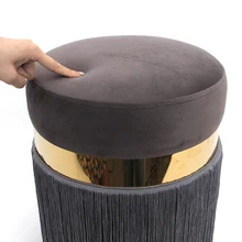 High Quality Living Room Furniture Velvet Designer Round Gold Ottomans Modern Pouf Cushion Stool with Tassels