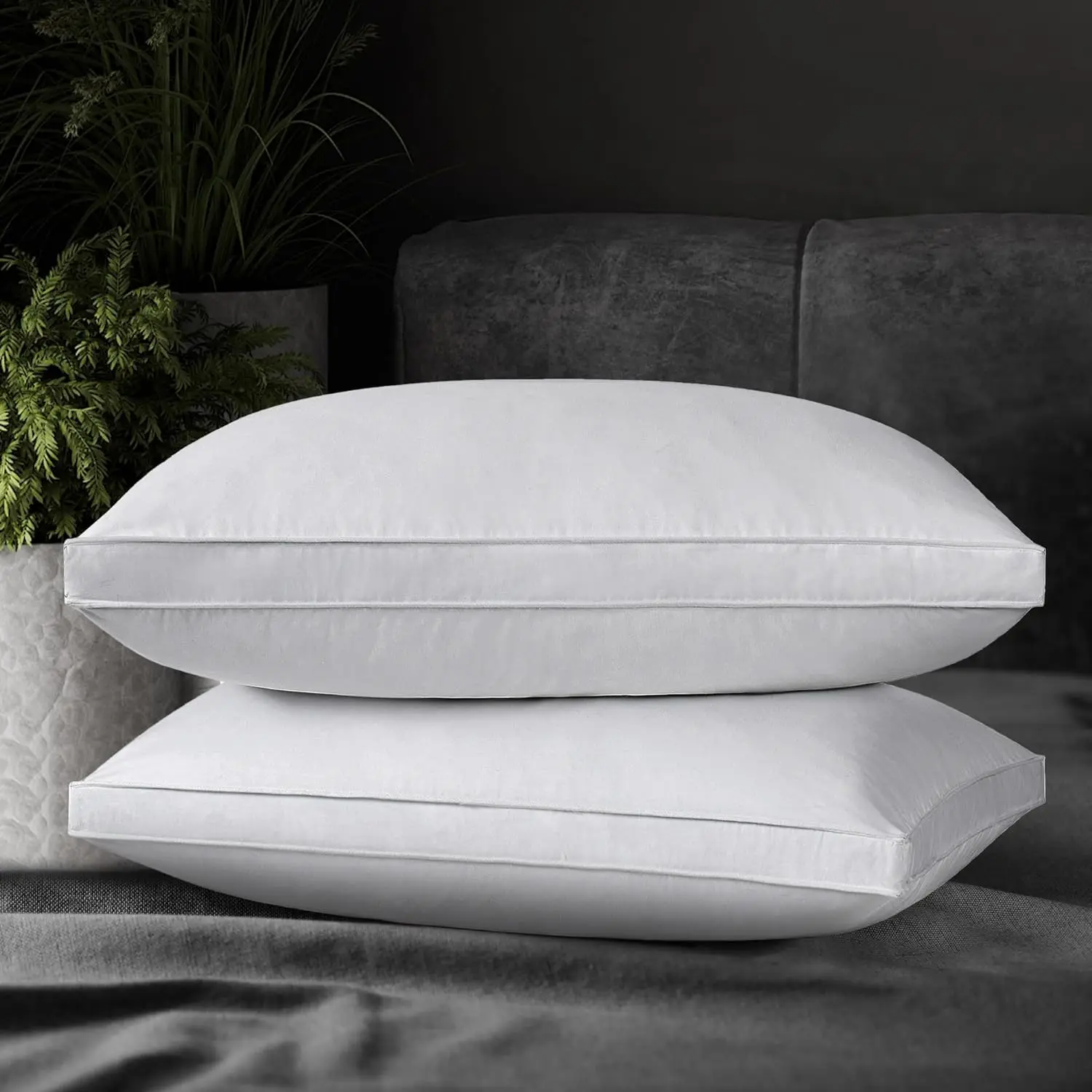 Premium Quality  Gusseted Bed Hotel Collection 100% Organic Cotton Cover Euro-standard Goose Down Feather Pillows for Sleeping
