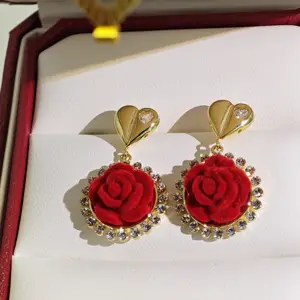 Ilona Rose Vintage  Zircon Flower Drop Earrings Women's Trendy 14K Gold Plated Copper Stud Earrings for Valentine's Day Gifts