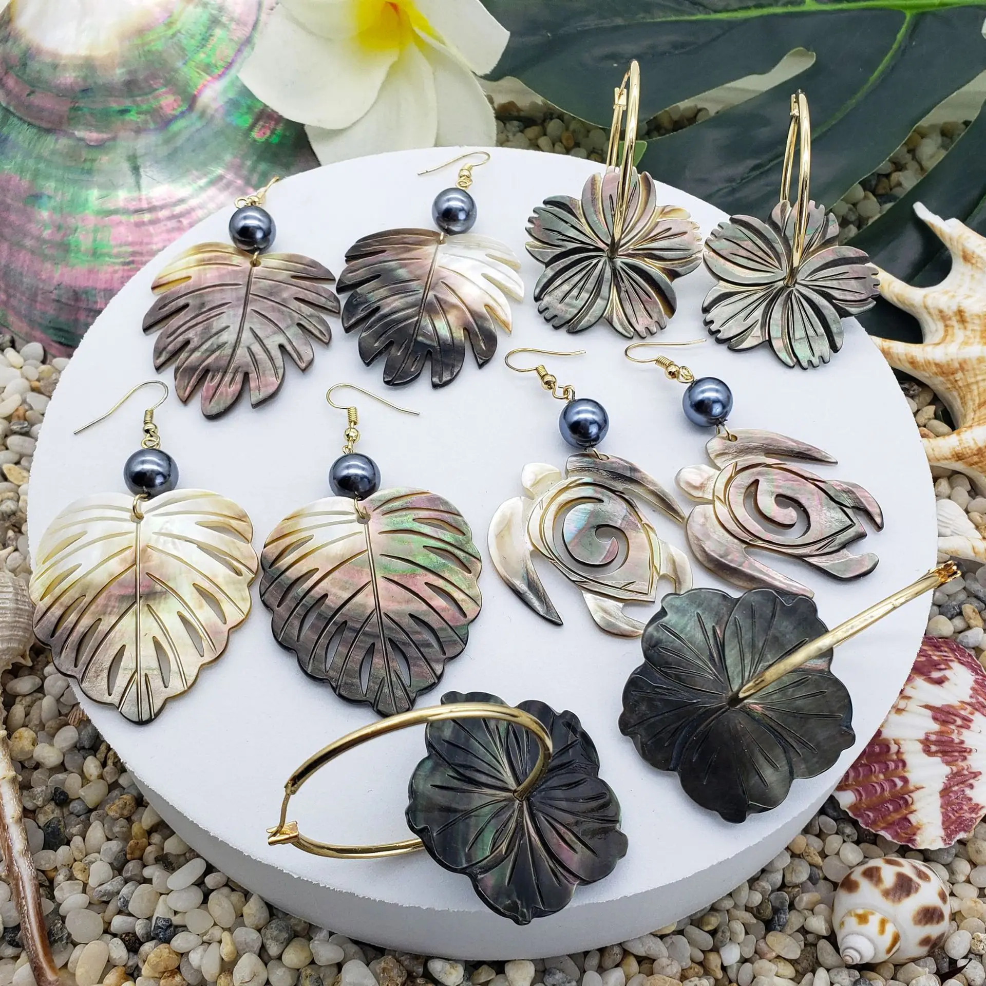 Abalone, discount Monstera Leaf, Gold Earrings