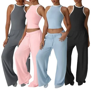 2026 New Women's Workout Sports Crop Top & Flared Pant Gym Set Breathable Solid Quick Dry Activewear for Yoga Running & Fitness