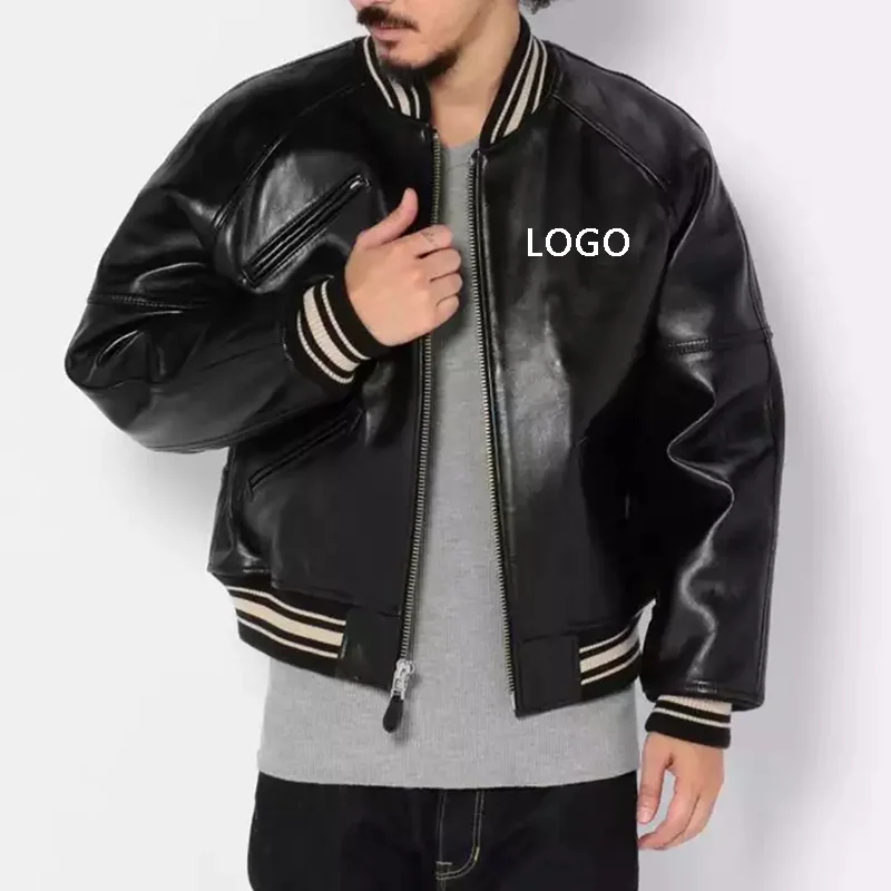 Oem Custom Design High Quality Embroidery Black Baseball Leather Jacket ...