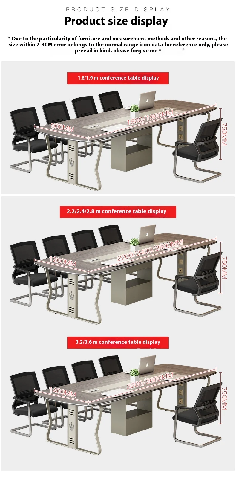 Luxury High-grade 2.4 Meters Modern Conference Table with Customized Large Size Factory New Chairs Wood Material