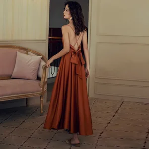 Satin Elegant Women Dress Sexy Backless Summer Party Long Dress Vestidos