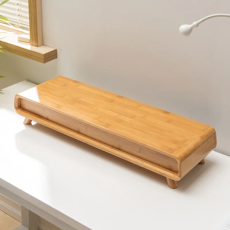 Новый дизайн, декоративная подставка для монитора из бамбукового дерева с выдвижным ящиком для гостиной