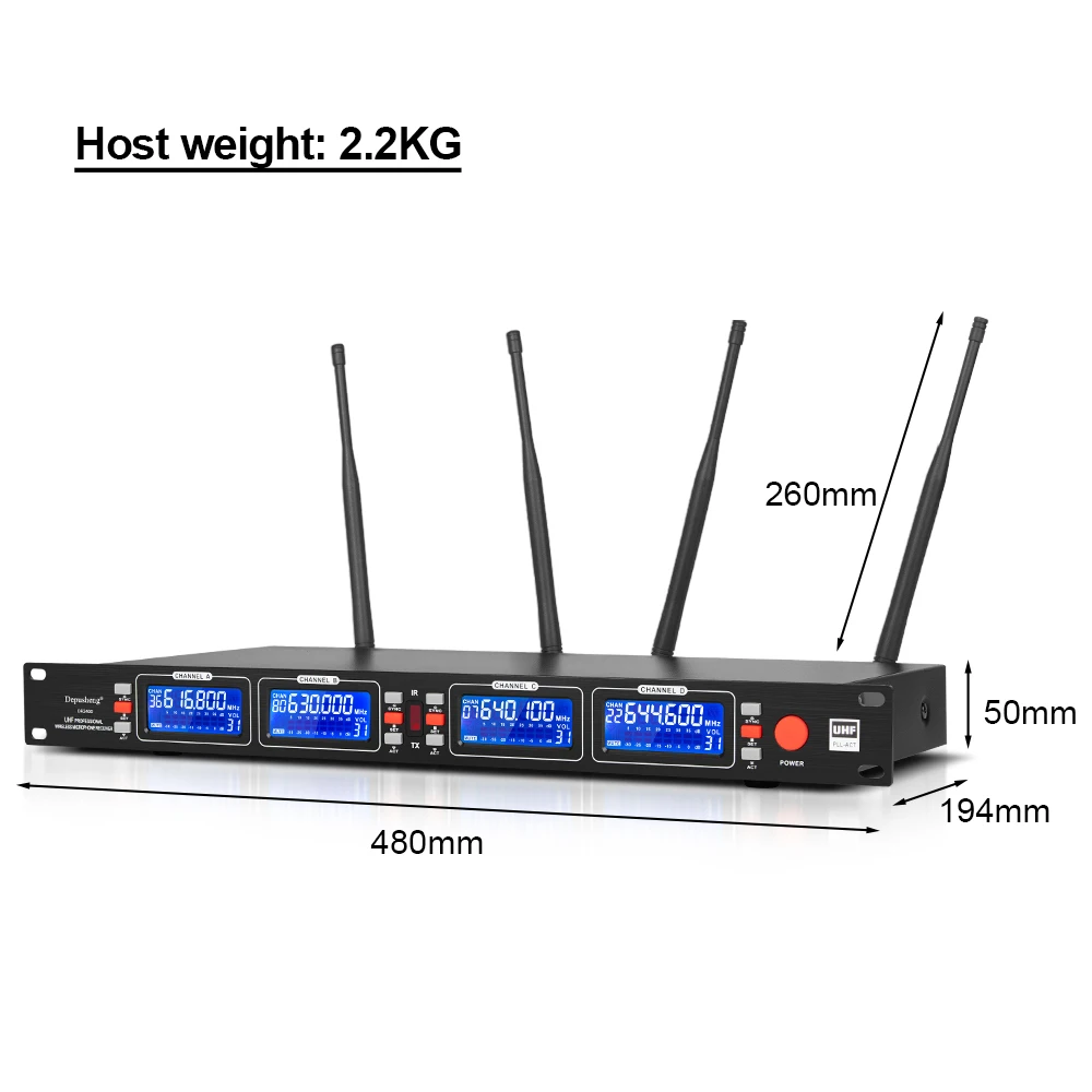 Depusheng DR2400 UHF High Fidelity Performance Conference 4 Channel Wireless Microphone