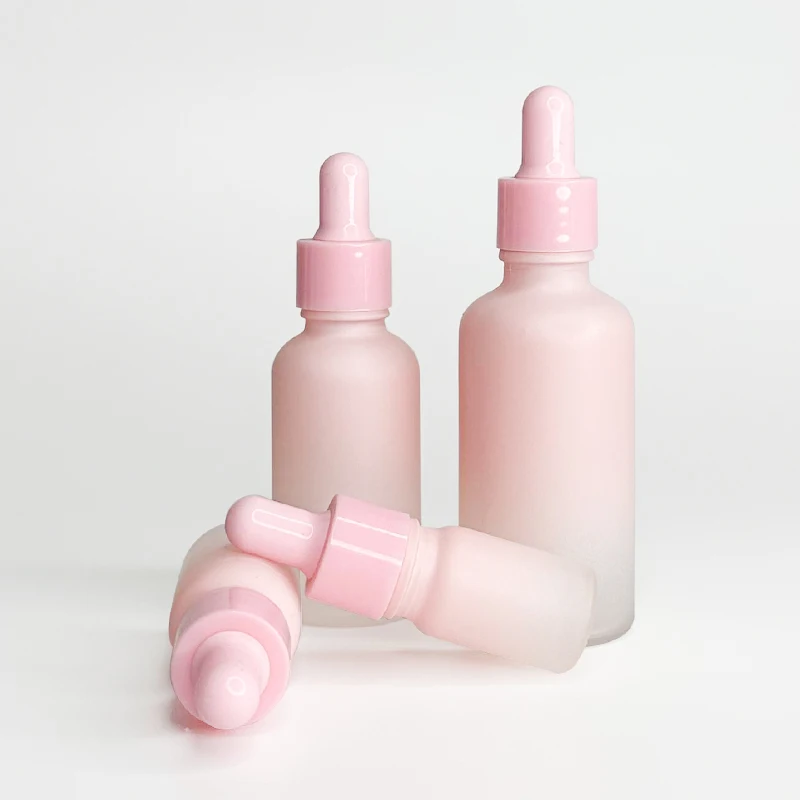 Empty Gradient Pink Glass Dropper Bottle 5ml 10ml 15ml 30ml 50ml 100ml Perfume Essential Oil Bottle