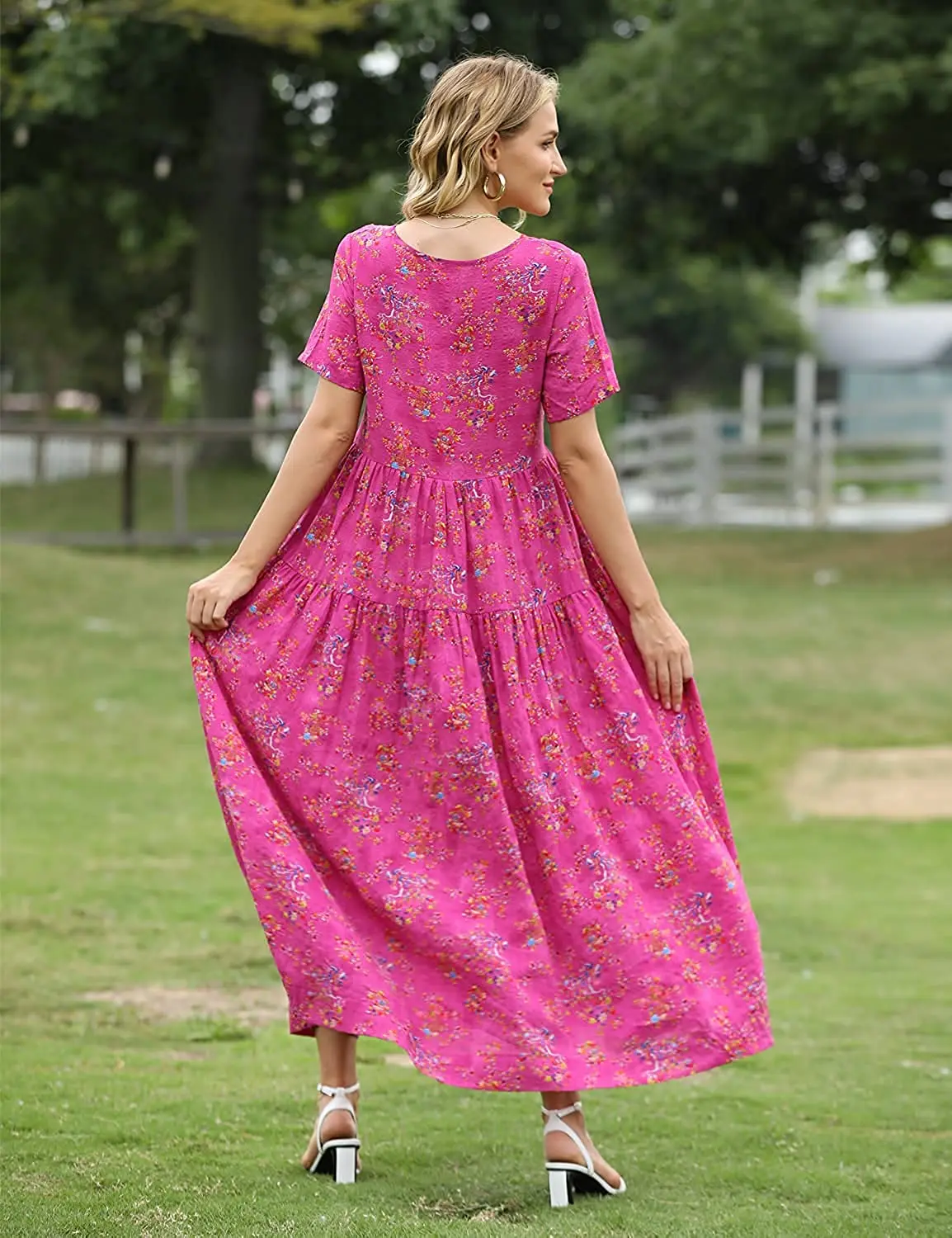New Fashion Summer Short Sleeve Long Casual Dress Women Casual Bohemian Floral Dress For Women
